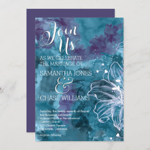 CONVITE HIBISCUS WEDT STORM BLUE WATERCOLOR