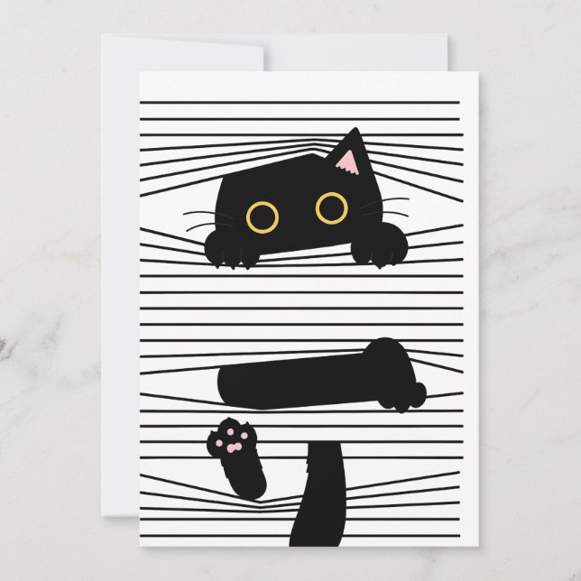 Convite Hidden Black Cat Cute Funny Minimalist Animal Love (Frente)