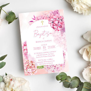 Convite Hídrangas cor-de-rosa, elegantes batismo de arco f