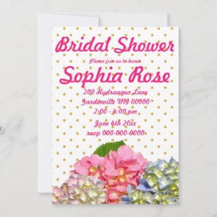 Convite Hídrangas florais verdes, cor-de-rosa, cor-de-rosa