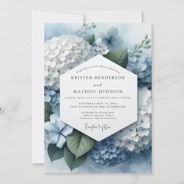Convite Hidrangea Azul Casamento Etéreo (Frente)
