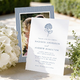 Convite Hidrangea Azul Clássica da Marinha Foto Casamento