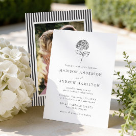 Convite Hidrangea Carvão Vegetal Clássico Foto Casamento