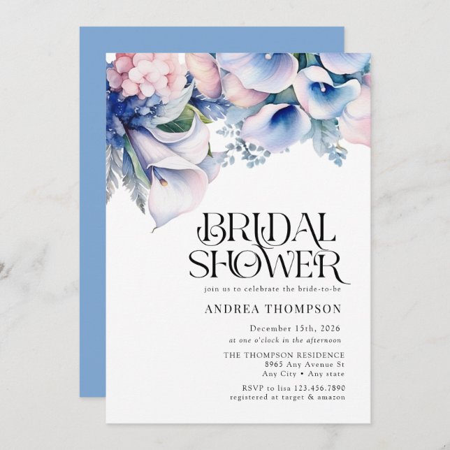 Convite Hidrangea | Lírios Floral | CHÁ DE PANELA (Frente/Verso)