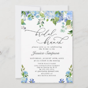 Convite Hídrangea Watercolor Bridal Brunch Azul Elegante