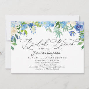 Convite Hídrangea Watercolor Bridal Brunch Azul Elegante