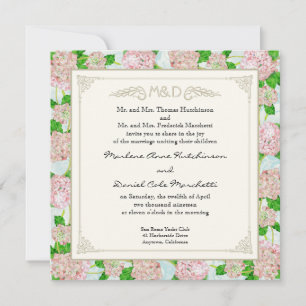 Convite Hidrangeia Rosa - Renda Floral Formal Elegante Cas