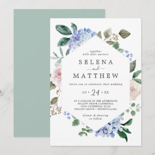 Convite Hídria Azul Elegante  Casamento Casual Branco