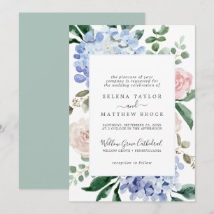 Convite Hídria Azul Elegante  Casamento formal branco