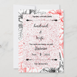 Convite High-Contrast Red Speckle & Black Line Art Floral