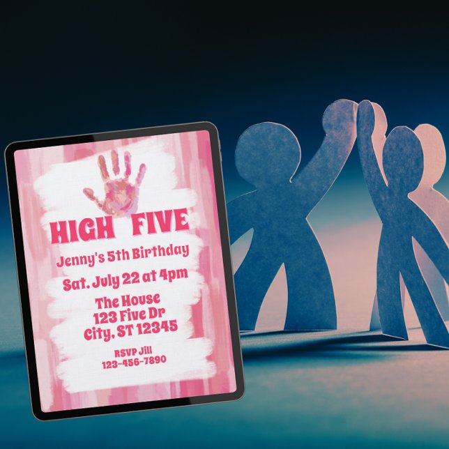 Convite High Five, Pink Painted 5th Birthday (Criador carregado)