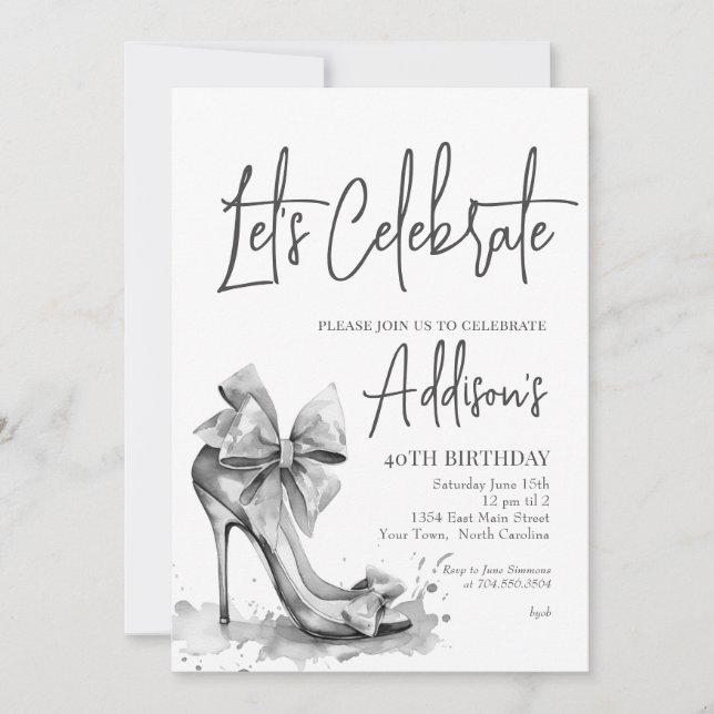 Convite High Heel black bow 40th Birthday Party Invitation (Frente)