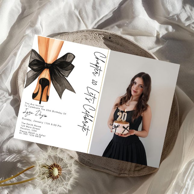 Convite High Heels Black Bow 20th Birthday Party Photo (Criador carregado)