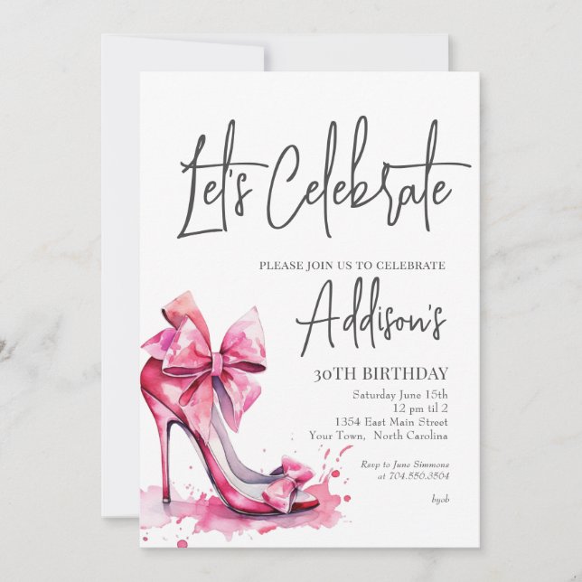 Convite High Heels Pink bow 30th Birthday Party Invitation (Frente)