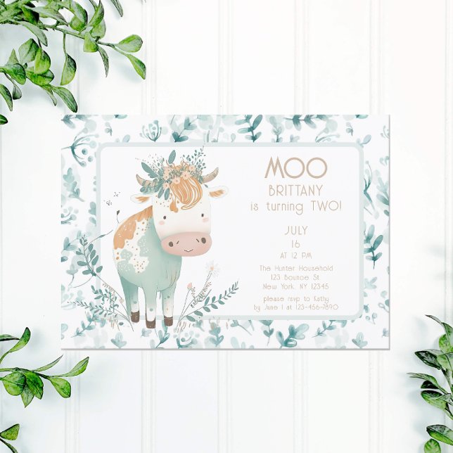 Convite Highland Cow Boho Segundo Aniversário (Criador carregado)