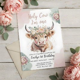 Convite Highland Cow Boho Watercolor First Birthday