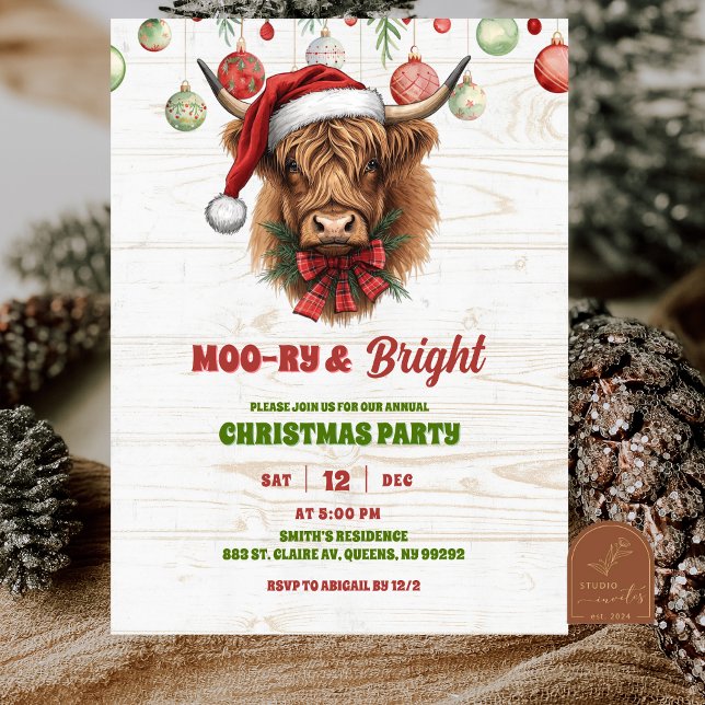 Convite Highland cow christmas party (Criador carregado)