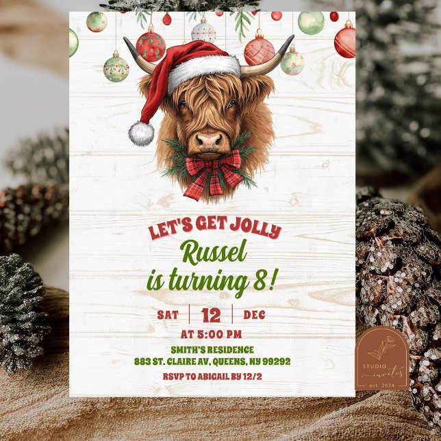 Convite Highland cow christmas winter birthday invita (Criador carregado)