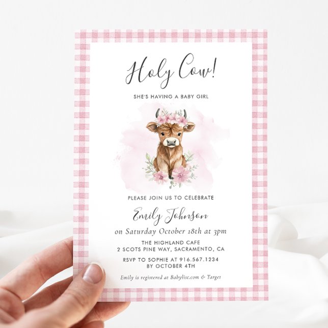 Convite Highland Cow Girl Baby Shower Invitation (Criador carregado)