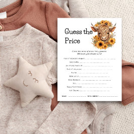 Convite Highland Cow Guess The Price Baby Shower Game Card