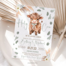 Highland Cow Holy Cow baby shower green Invitation
