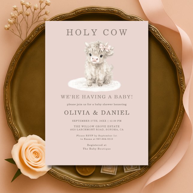 Convite Highland Cow Pink Bow Girl Baby Shower  (Criador carregado)
