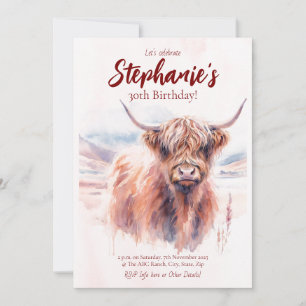 Convite Highland Cow Watercolor Birday