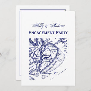 Convite Hilton Head Island SC Vintage Map Marinho Blue