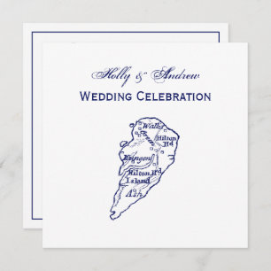 Convite Hilton Head Island SC Vintage Map Marinho Blue