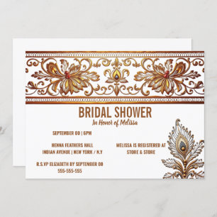 Convite Hindi Indian bridour gold paciock feather henna ch