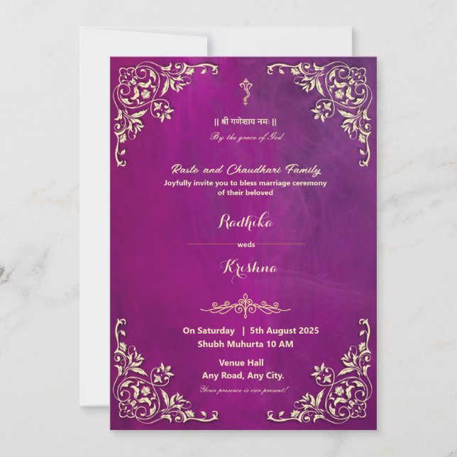Convite hindu Ganesh para casamento indiano (Frente)