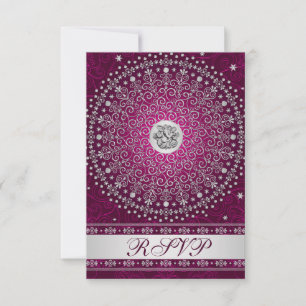 Convite Hindu Ganesh Plum, Silver Scrolls Casando RSVP