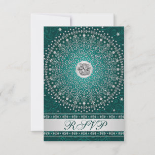 Convite Hindu Ganesh Teal, Pergaminhos de Prata RSVP de Ca