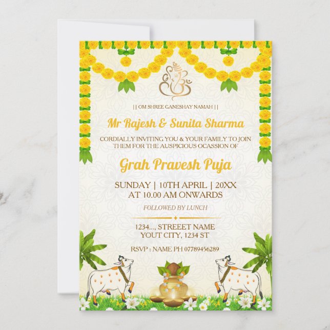 Convite Hindu Graha Pravesh Puja Invitation Card (Frente)