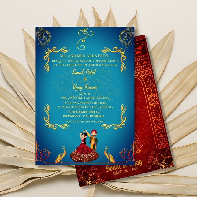 Convite Hindu Hindu Wedding Royal Ouro Teal (Criador carregado)