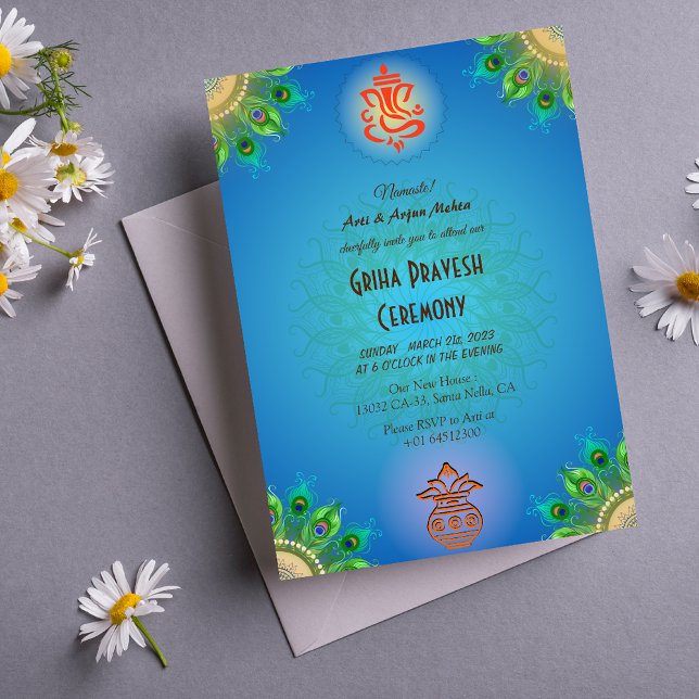 Convite Hindu House Aquecendo Griha Pravesh Intrate Design (Criador carregado)