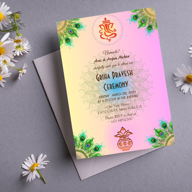 Convite Hindu House Aquecendo Griha Pravesh Intrate Design (Criador carregado)