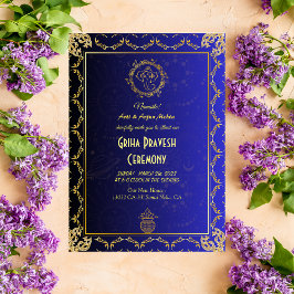 Convite Hindu House Aquecendo Griha Pravesh Ouro Azul