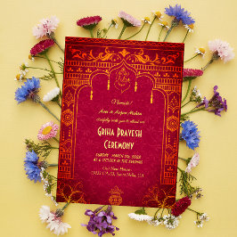 Convite Hindu House Aquecendo Griha Pravesh Ouro Ganesha I