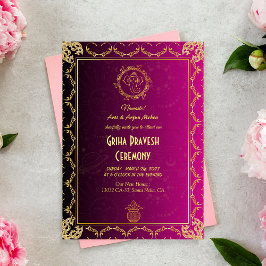 Convite Hindu House Aquecendo Griha Pravesh Ouro Rosa