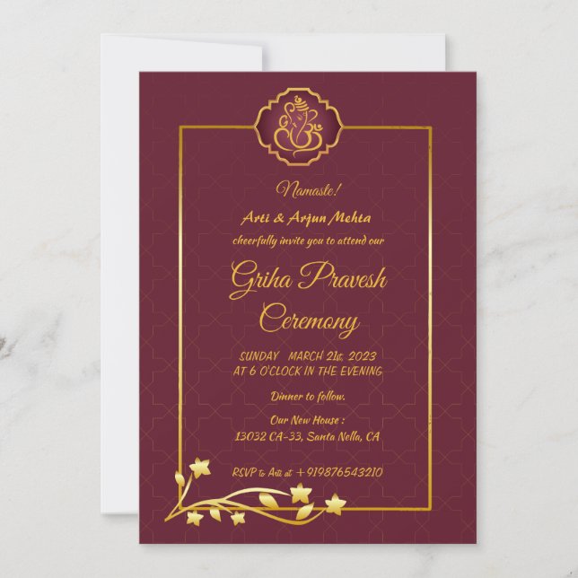 Convite Hindu House Warming Griha Pravesh (Frente)