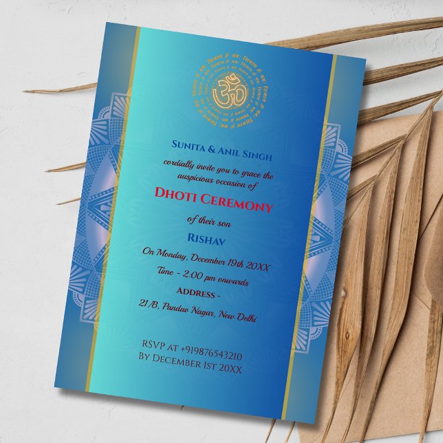 Convite Hindu Indiano Cerimônia de Dhoti Pancha Kattu (Criador carregado)