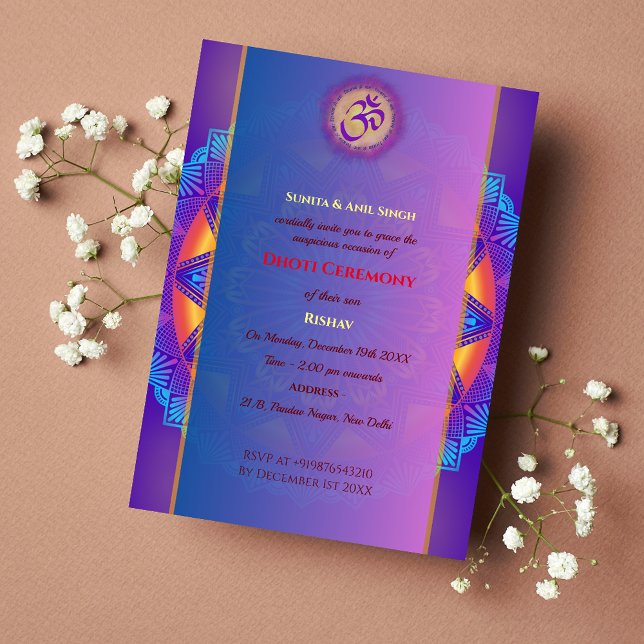 Convite Hindu Indiano Cerimônia de Dhoti Pancha Kattu (Criador carregado)