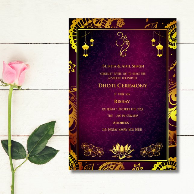 Convite Hindu Indiano Cerimônia de Dhoti Pancha Kattu (Criador carregado)