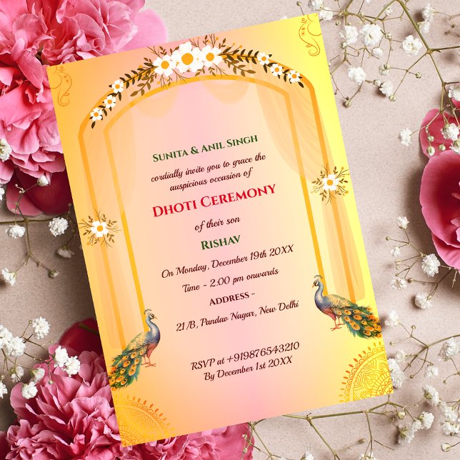 Convite Hindu Indiano Cerimônia de Dhoti Pancha Kattu (Criador carregado)