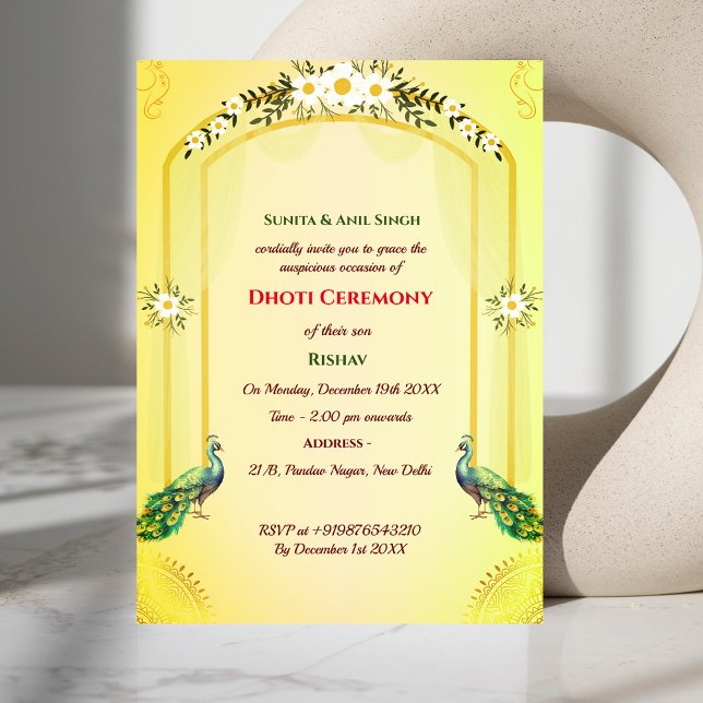 Convite Hindu Indiano Cerimônia de Dhoti Pancha Kattu (Criador carregado)