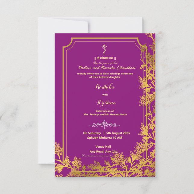 Convite hindu indiano Ganesha para casamento (Frente)