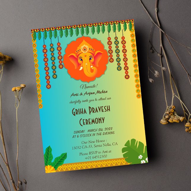 Convite Hindu Indígena a aquecer Griha Pravesh (Criador carregado)