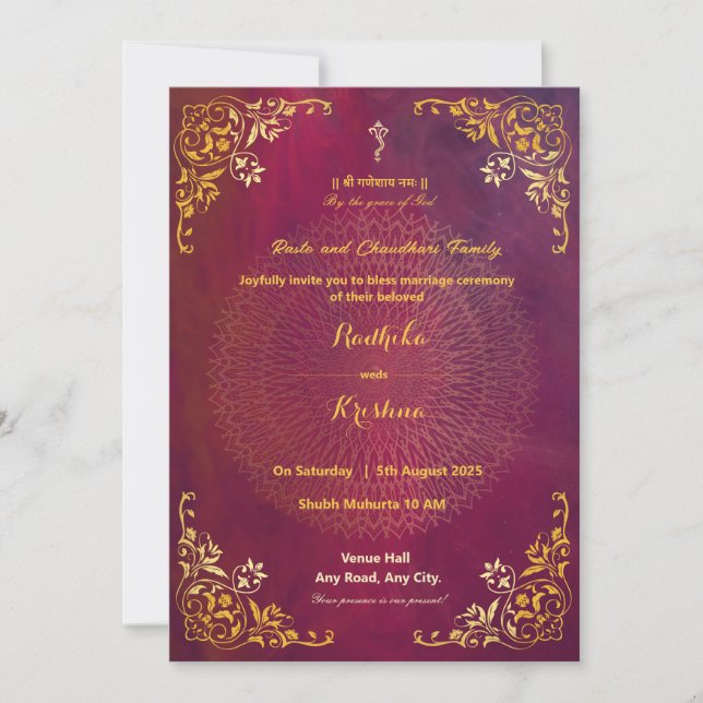 Convite hindu para o casamento da Índia (Frente)