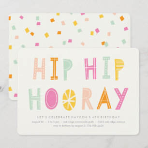 Convite Hip Hip Hooray Birthday Invent - Laranja